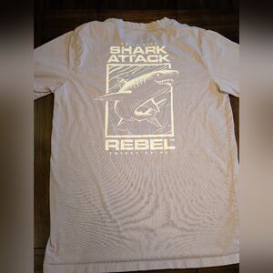 Dutch Bros Tan Short Sleeve Tee Shark Attack Rebel Graphic